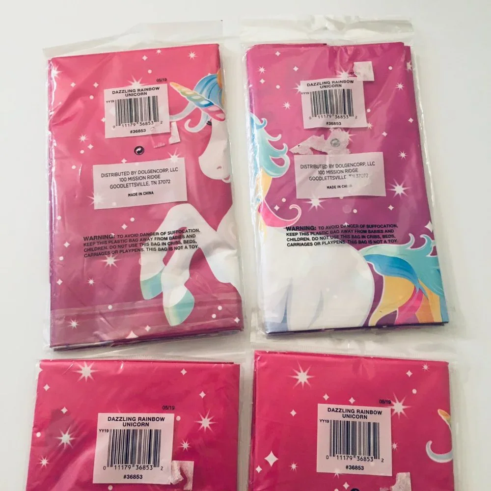 Lot of 4 Pink Unicorn Party Plastic Tablecovers